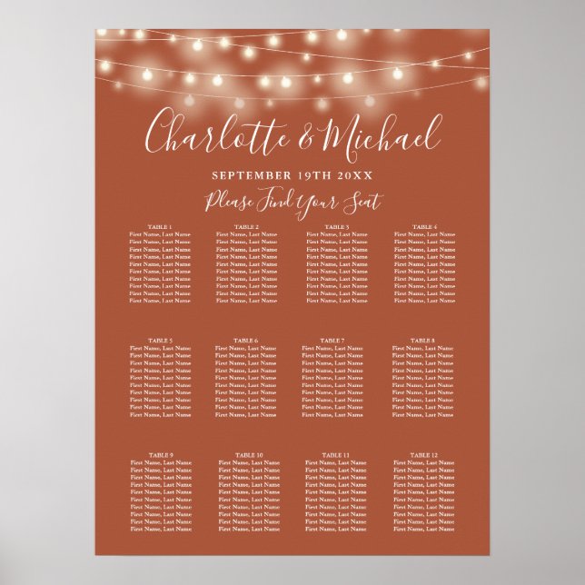 Terracotta String Lights Hochzeitsskizze Poster (Vorne)