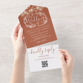 Terracotta String Lights QR Code Wedding All In One Einladung