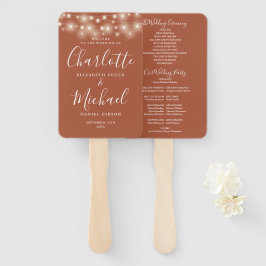 Terracotta String Lights Script Wedding Program Fächer