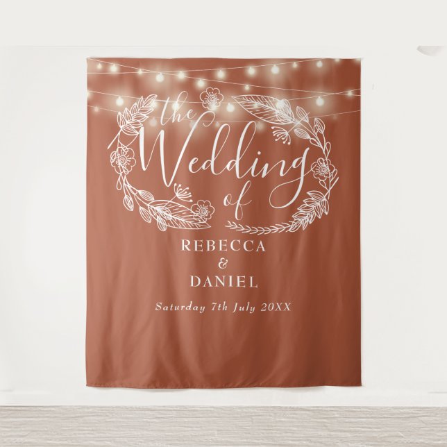 Terracotta String Lights Wedding Foto Background Wandteppich (Vorderseite)