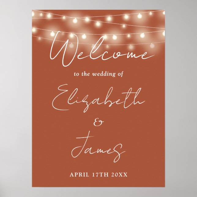 Terracotta String Lights Wedding Willkommenszeiche Poster (Vorne)