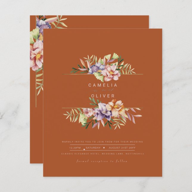 Terracotta Summer Floral Wedding Einladung QR Code (Vorne/Hinten)