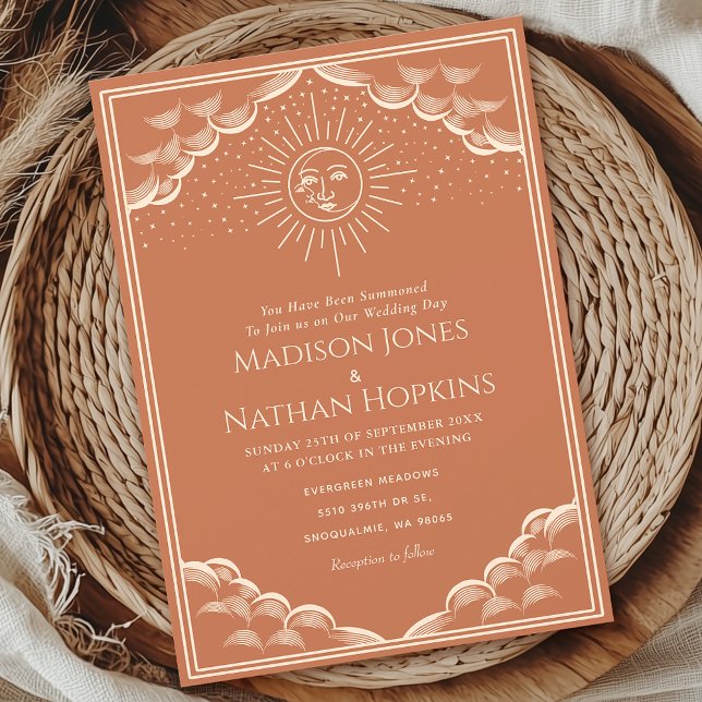 Terracotta Sun and Moon Tarot Gotische Hochzeit Einladung (Von Creator hochgeladen)