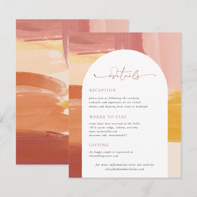 Terracotta Sunrise | Angaben zum Hochzeitgast Begleitkarte (Vorne/Hinten)