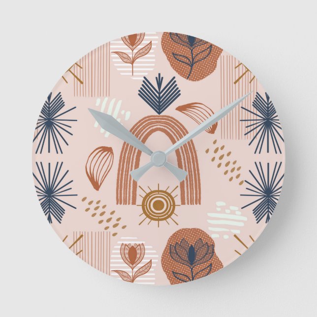 Terracotta Sunrise: Boho Harmony, Blush Pink Runde Wanduhr (Vorderseite)