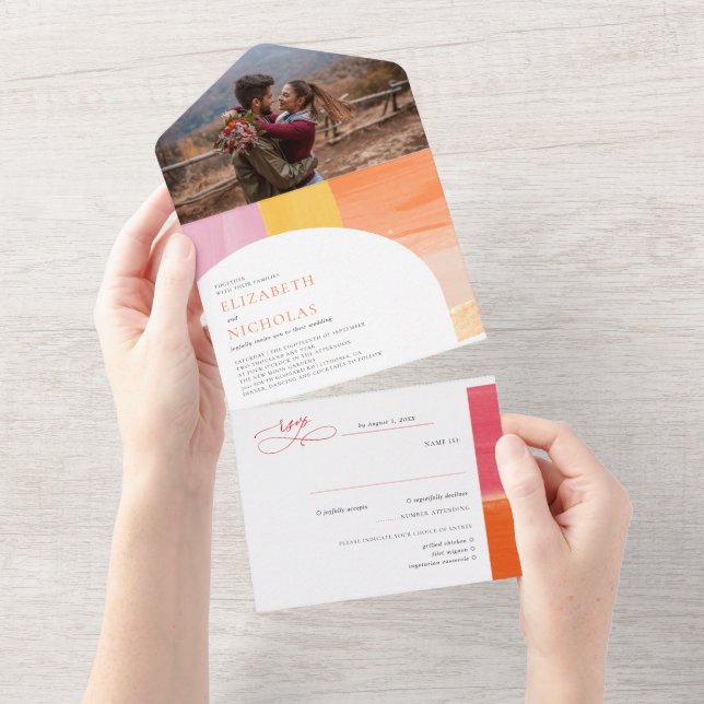 Terracotta Sunrise | Boho Wedding All In One Einladung (Abreißen)