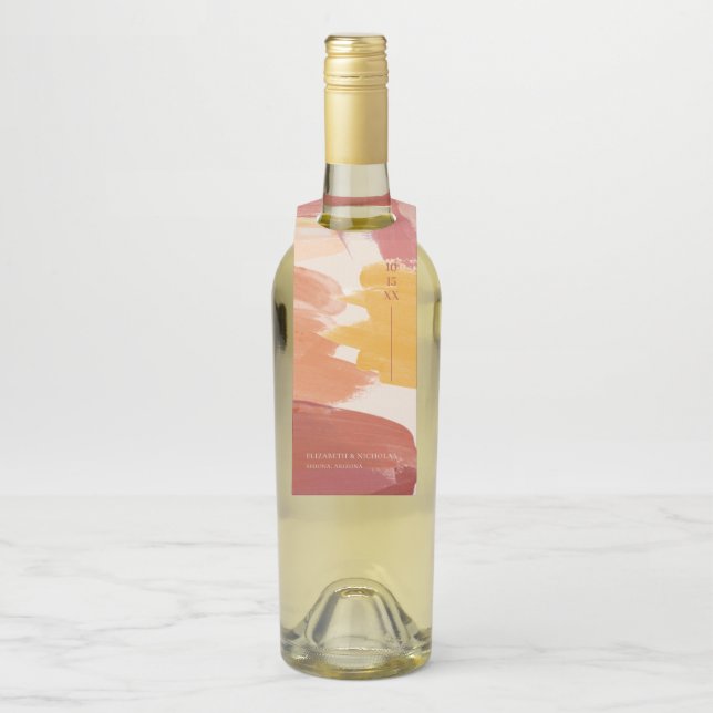 Terracotta Sunrise | Monografische Hochzeit Flaschenanhänger (Auf Flasche)
