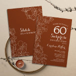 Terracotta Surprise 60. Geburtstagsparty Einladung<br><div class="desc">Floral Terracotta Boho Burnt Orange Überraschung 60. Geburtstag Party Einladung. Minimalistisches modernes Design mit botanischen Akzenten und Typografie-Script-Schriftart. Einfache florale Einladungskarte perfekt für eine stilvolle weibliche Überraschung am Tag. Kann für jedes Alter angepasst werden. Gedruckte Zazzle Einladungen oder Sofortdownload digitalen druckbaren Vorlage.</div>