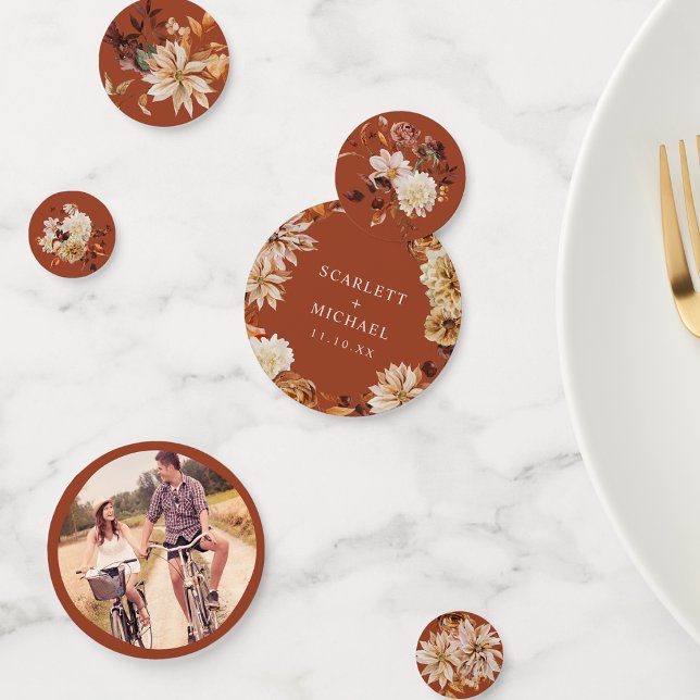 Terracotta Table Confetti Konfetti (Autumn Terracotta Copper Floral Table Confetti Photo by Painted Paperie
)