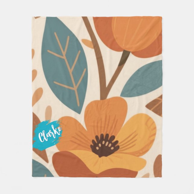 Terracotta & Teal Autumn pattern Fleecedecke (Vorderseite)