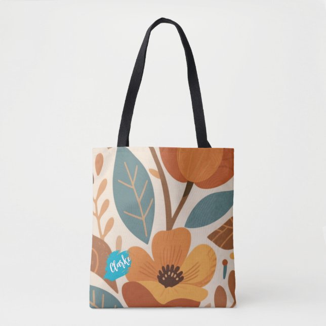 Terracotta & Teal Autumn pattern Tasche (Vorderseite)