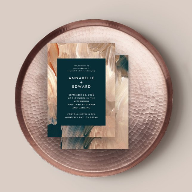 Terracotta teal painterly modern stylish wedding einladung (Von Creator hochgeladen)
