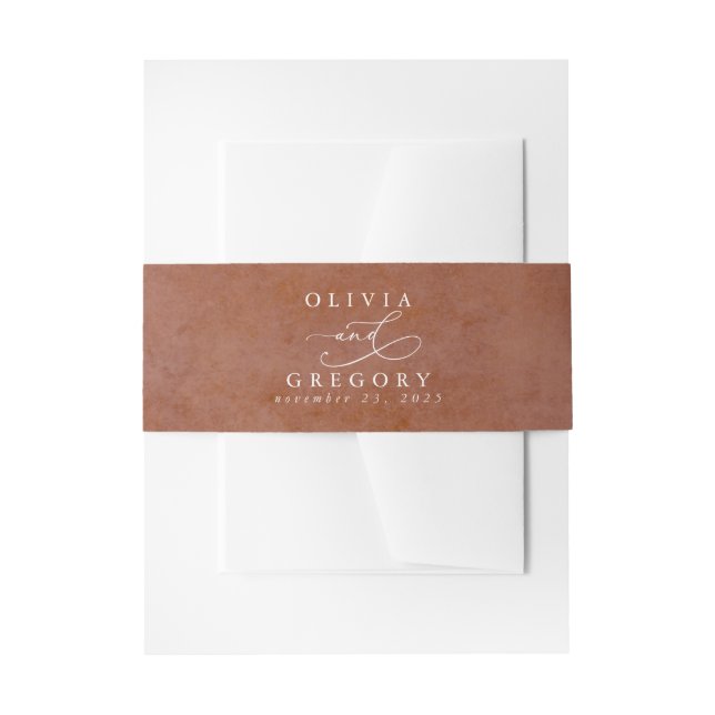 Terracotta Textured Modern Minimal Wedding Einladu Einladungsbanderole (Vorderseite Beispiel)