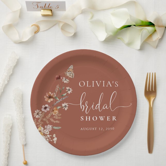 Terracotta Tiny Wildblume Brautparty Pappteller (Hochzeit)