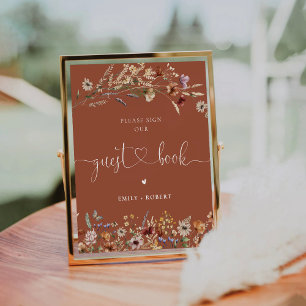 Terracotta Tiny Wildblume Guest Book Sign Sockelschild