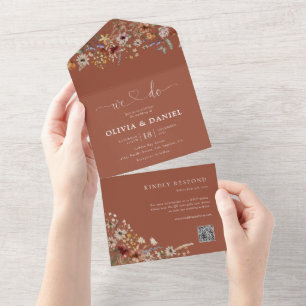 Terracotta Tiny Wildblume Wedding All In One Einladung