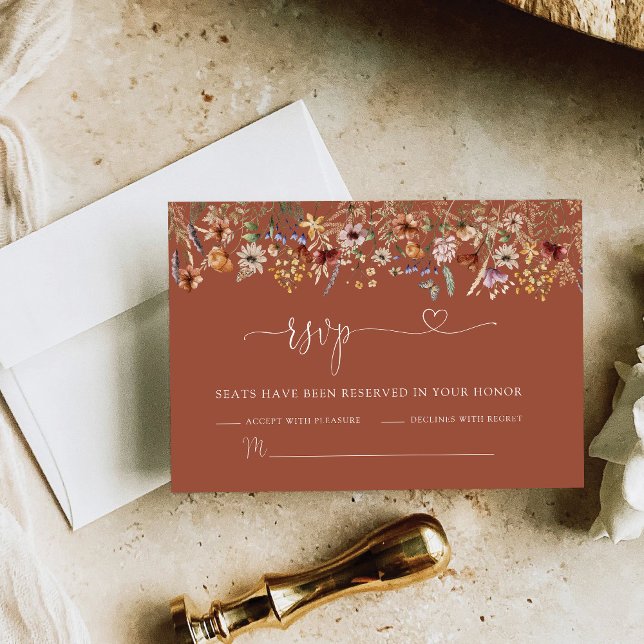 Terracotta Tiny Wildblume Wedding RSVP Card Karte (Von Creator hochgeladen)