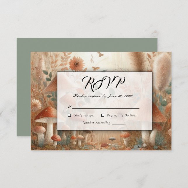 Terracotta Toadstool Magic Wedding RSVP Karte (Vorne/Hinten)