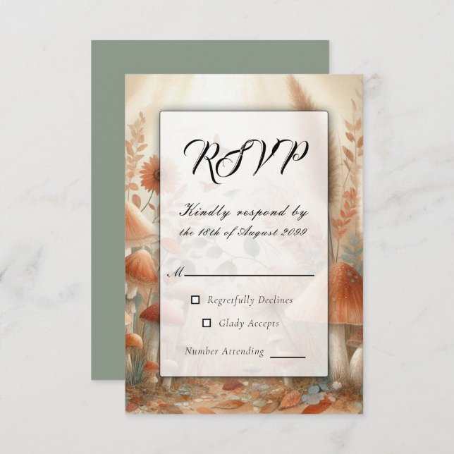 Terracotta Toadstool Magic Wedding RSVP Karte (Vorne/Hinten)