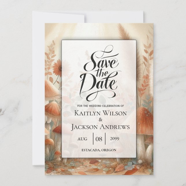 Terracotta Toadstool Magic Wedding Save The Date (Vorderseite)