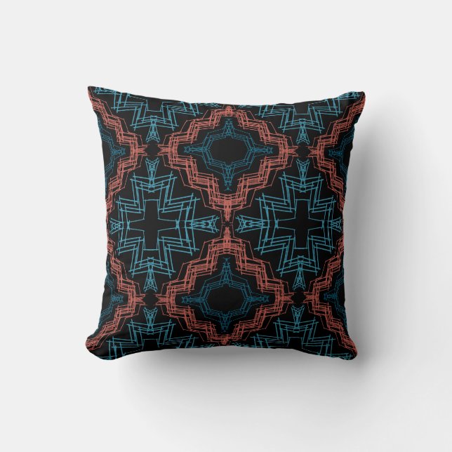 Terracotta Türkis Black Squiggle Große Mosaike Kissen (Vorderseite)