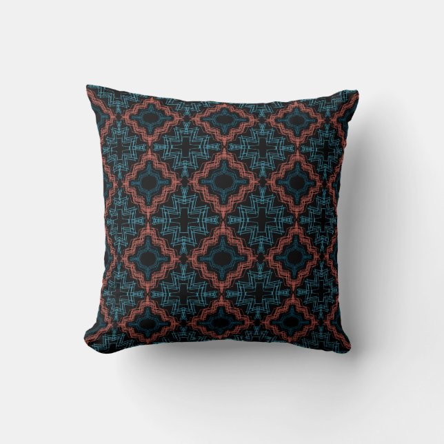 Terracotta Turquoise Black Squiggle Kleine Mosaike Kissen (Vorderseite)
