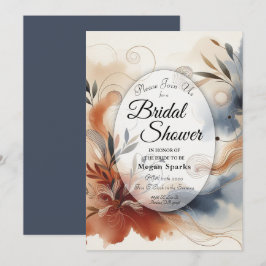 Terracotta Twilight and Navy Blooms Bridal Shower Einladung
