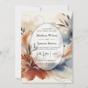 Terracotta Twilight und Navy Blooms Hochzeit Einladung