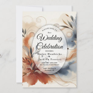 Terracotta Twilight und Navy Blooms Hochzeit Einladung