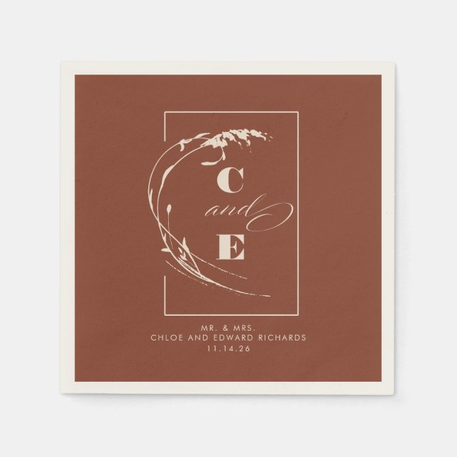 Terracotta und Ecru Modern Wedding Monogram Serviette (Vorderseite)