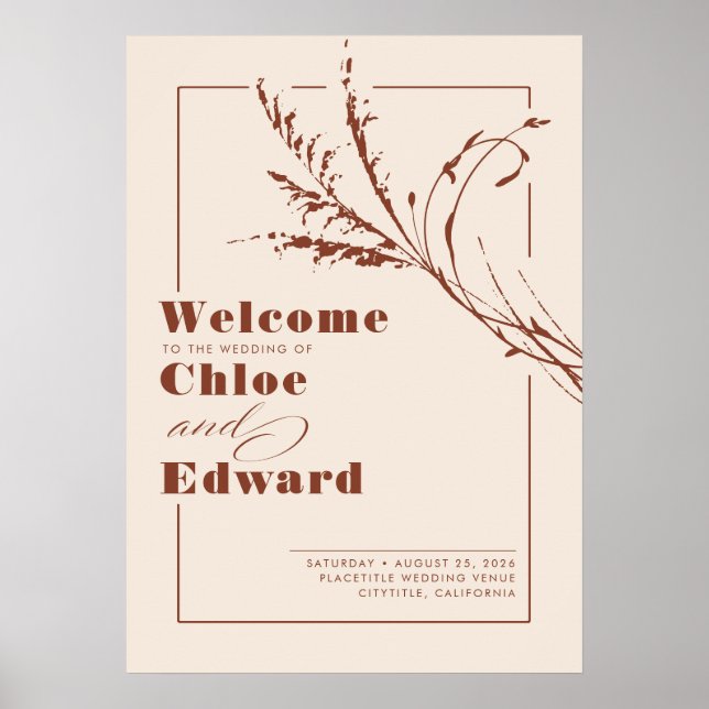 Terracotta und Ecru Modern Wedding Welcome Sign Poster (Vorne)