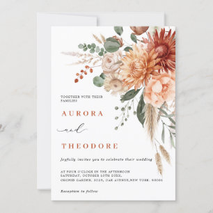 Terracotta und Emerald Green Rustic Floral Wedding Einladung