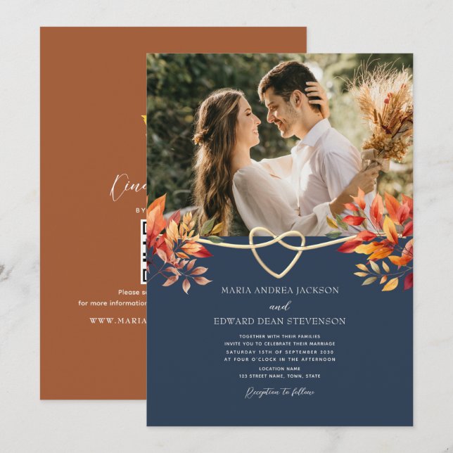 Terracotta und Navy Blue Rustikale Hochzeit im Her Einladung (Vorne/Hinten)