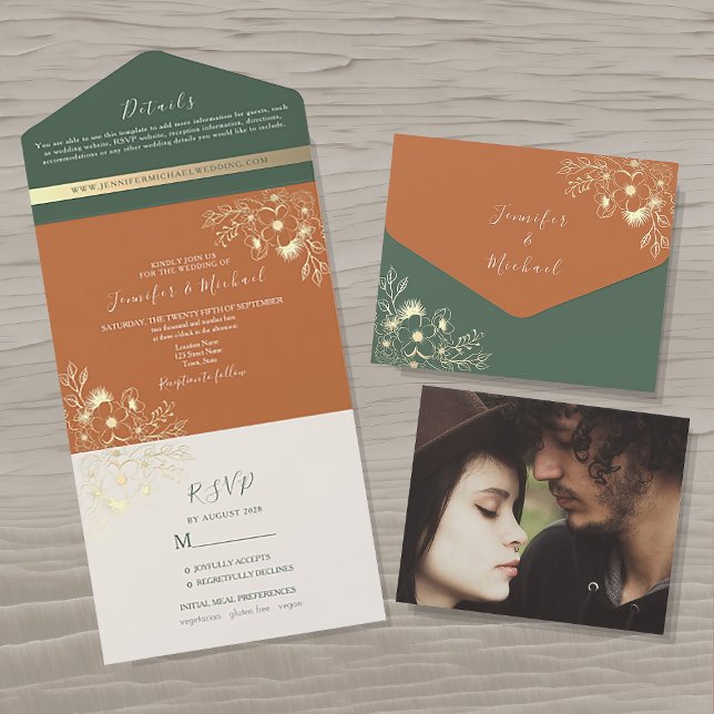 Terracotta und Olive Green Wedding All In One Einladung (Von Creator hochgeladen)