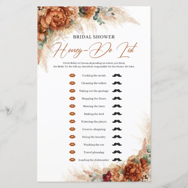 Terracotta und Pampas rust Honey-Do List (Vorderseite)