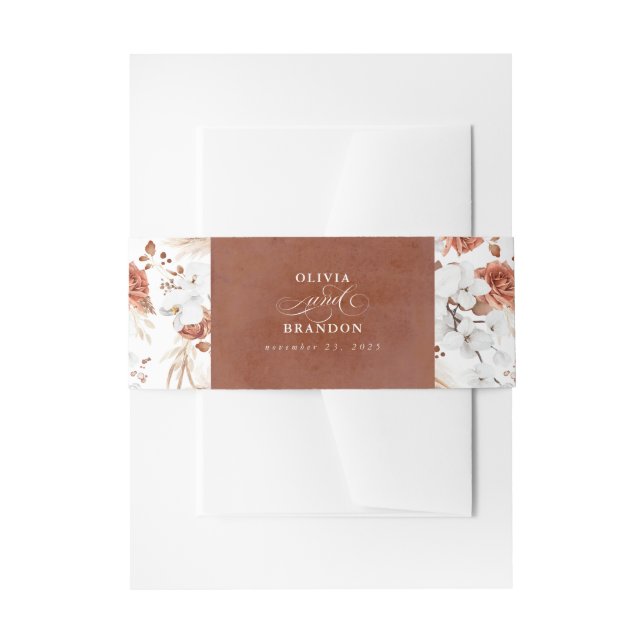 Terracotta und White Blume Boho Wedding Einladungsbanderole (Vorderseite Beispiel)