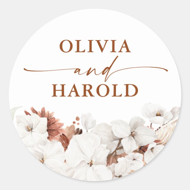 Terracotta und White Blume Boho Wedding Runder Aufkleber (Vorderseite)