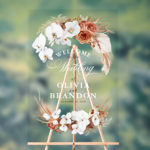 Terracotta und White Boho Blumenzehen Willkommen Acrylschild