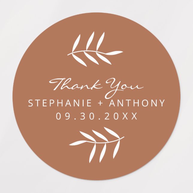 Terracotta und White Branches Wedding Vielen Dank Etiketten (Design 1)