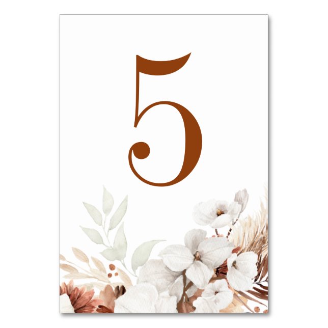 Terracotta und White Floral Boho Elegante Tischnummer (Vorderseite)