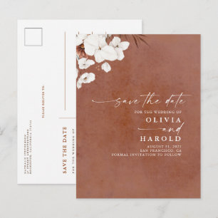 Terracotta und White Floral Boho Save the Date Ankündigungspostkarte