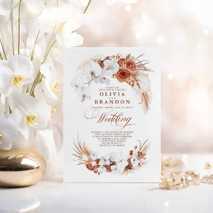 Terracotta und White Orchids Blume Boho Wedding Einladung