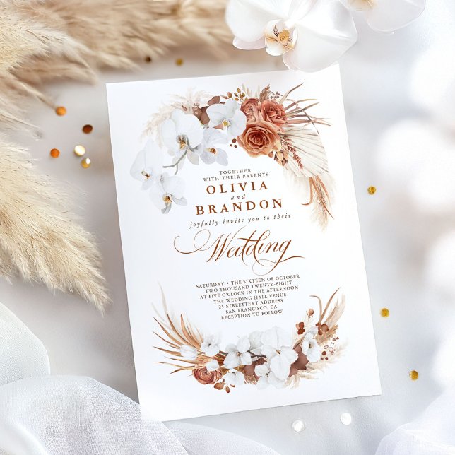 Terracotta und White Orchids Blume Boho Wedding Einladung (Terracotta Wedding Invitation)