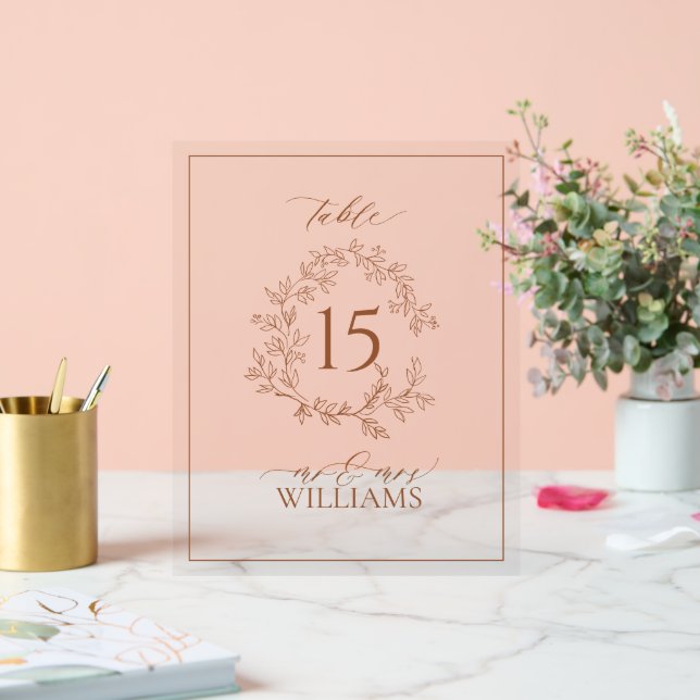 Terracotta Wappen Monogram Wedding Tischnummer Acrylschild (Hochzeit)