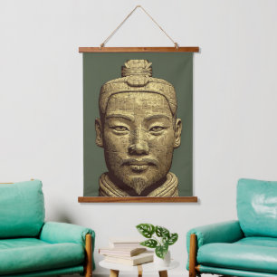Terracotta Warrio - Alte Gold Kunst Wandteppich Mit Holzrahmen