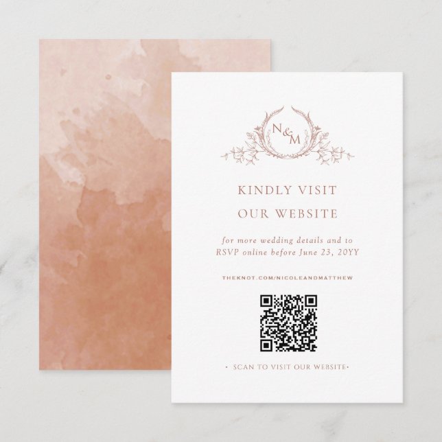 Terracotta Watercolor Monogram QR Code/UAWG Online Begleitkarte (Vorne/Hinten)