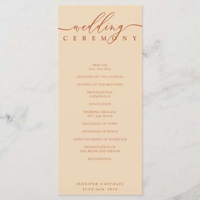 Terracotta Wedding Ceremony Plan Programm (Vorderseite)