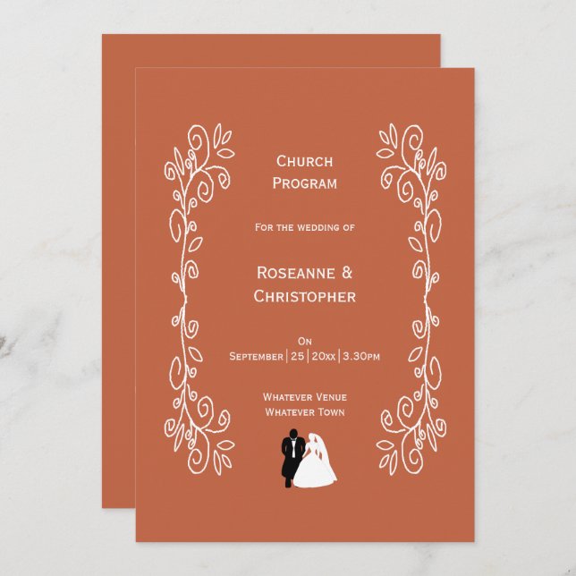 Terracotta Wedding Church Program Bridge Programm (Vorne/Hinten)