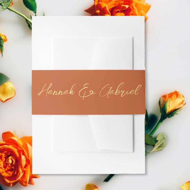 Terracotta Wedding Einladungsbanderole (The front of the Terracotta Gold Wedding Invitation belly band)