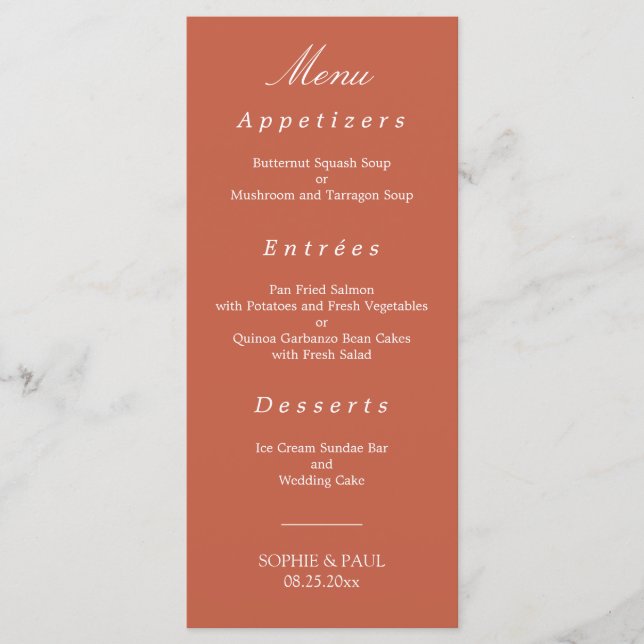 Terracotta Wedding Menu Menükarte (Vorderseite)